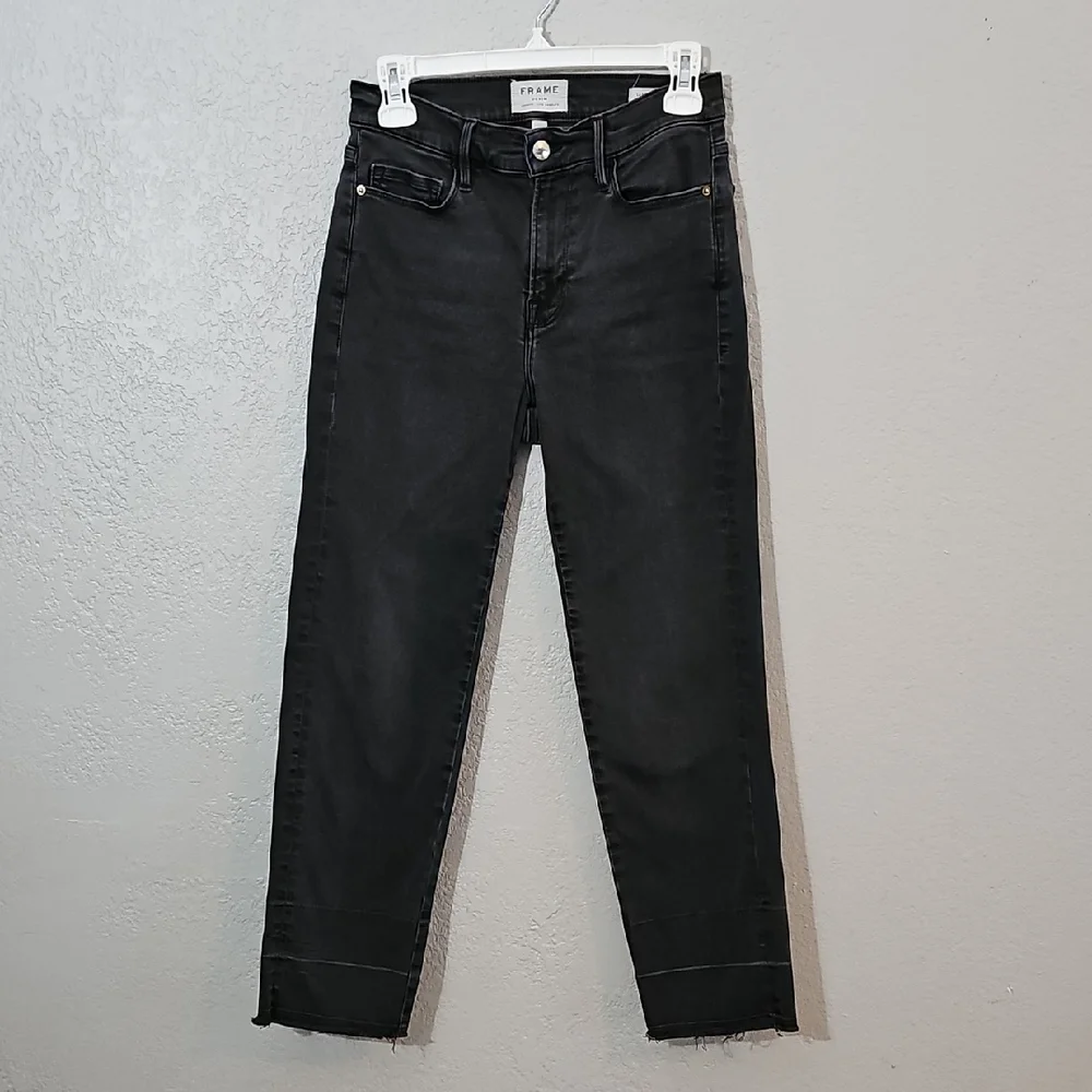 Frame Denim Black Le Nouveau Straight Ankle Jeans Womens 27 Stretchy High Rise - Picture 3 of 11